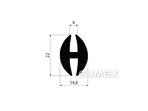 "H" Gummiprofil,  22x14,8/4/4mm, 70°ShA, EPDM, ISO 3302-1 E2, -40°C/+100°C, schwarz, 